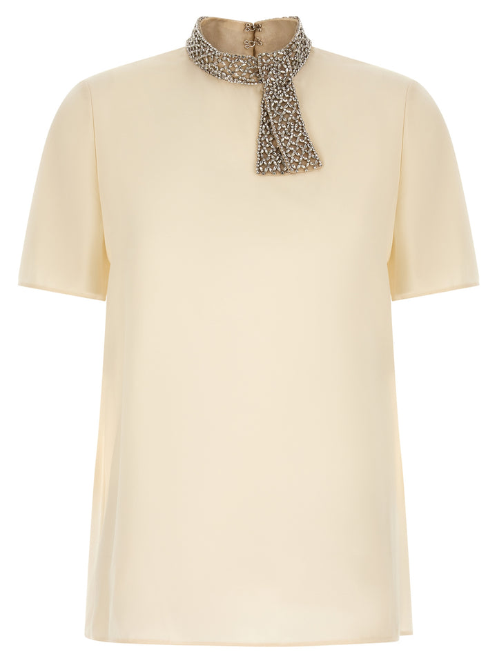 Valentino Garavani Valentino Garavani Jewel Collar Top Top - Bianco | 92d1e24be1f99ce69e871152cacaa38bf3db18f5