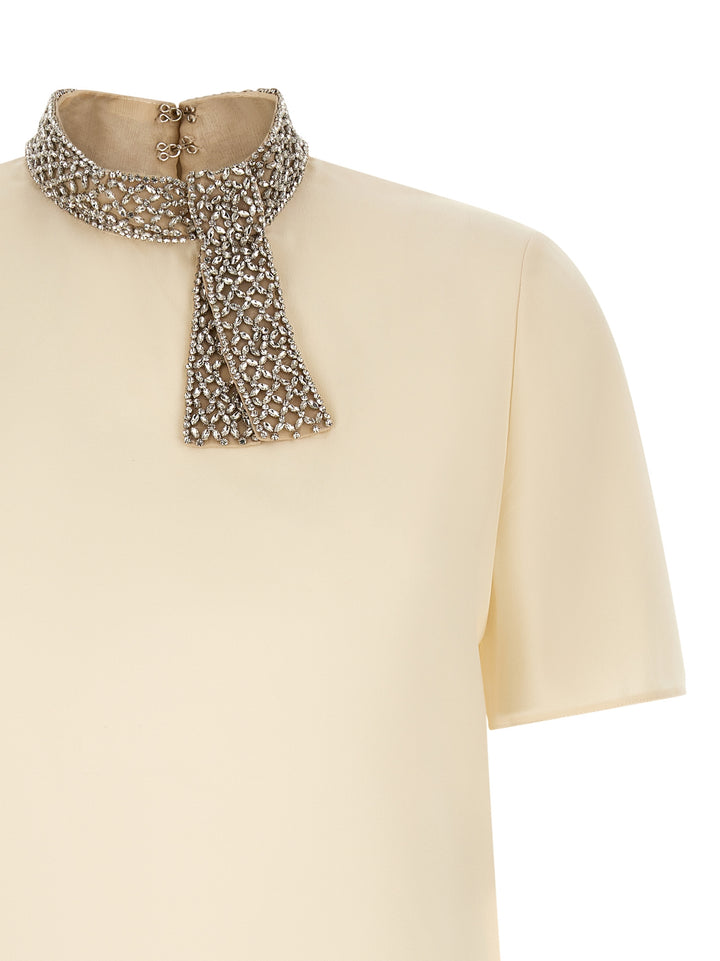 Valentino Garavani Valentino Garavani Jewel Collar Top Top - Bianco | 03d32898850fecf893a8d8b3a43f86b1440a82c9