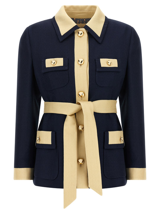 Valentino Garavani Belted Caban Puffer Jackets Blu