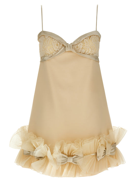 Valentino Garavani Pleated Ruffles Dress Abiti Beige