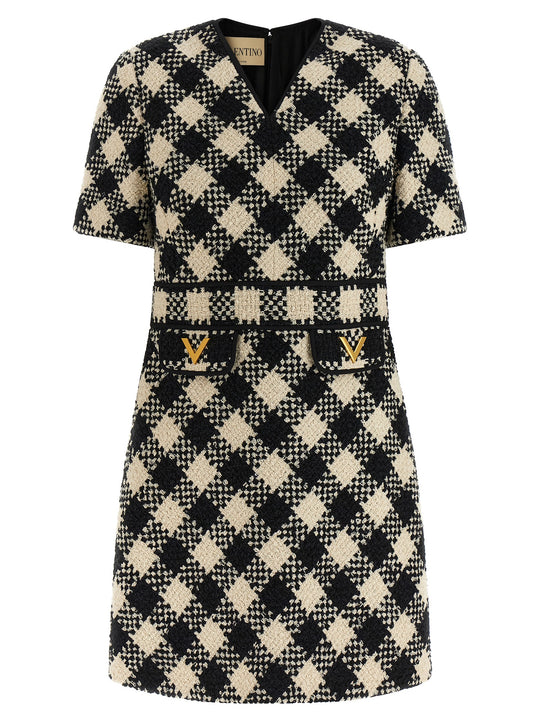 Valentino Garavani Damier Tweed Dress Abiti Bianco/Nero