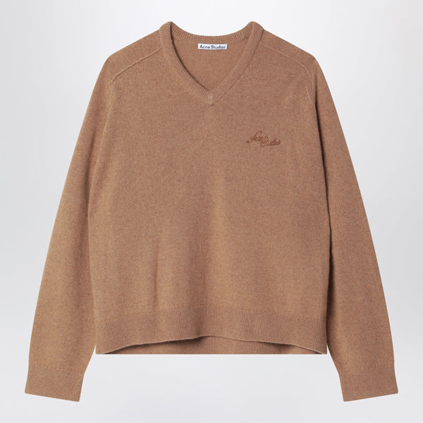V-Neck Jumper In Camel Hair