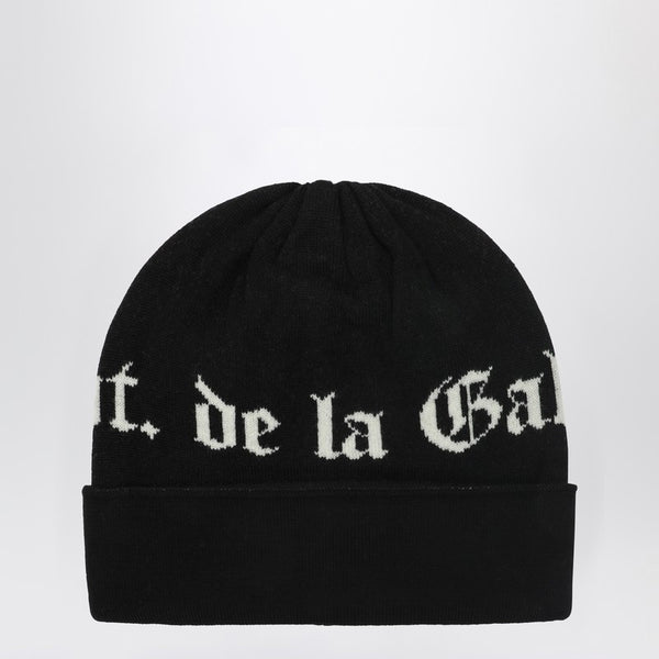 Black Wool Beanie With Logo Intarsia