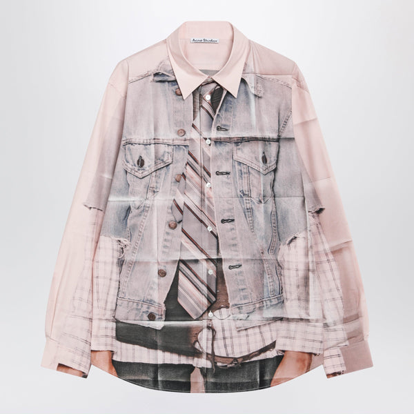 Pink Cotton Shirt With Trompe-L’œil Print