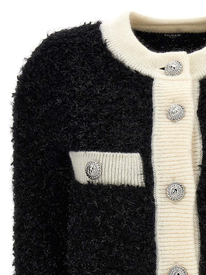 Furry Tweed Cardigan Maglioni Bianco/Nero