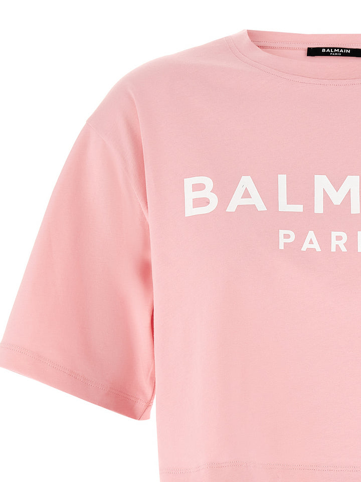 Balmain Logo Crop T shirt - Rosa | 9e08be8b495beed36622b0dbe551637539615101