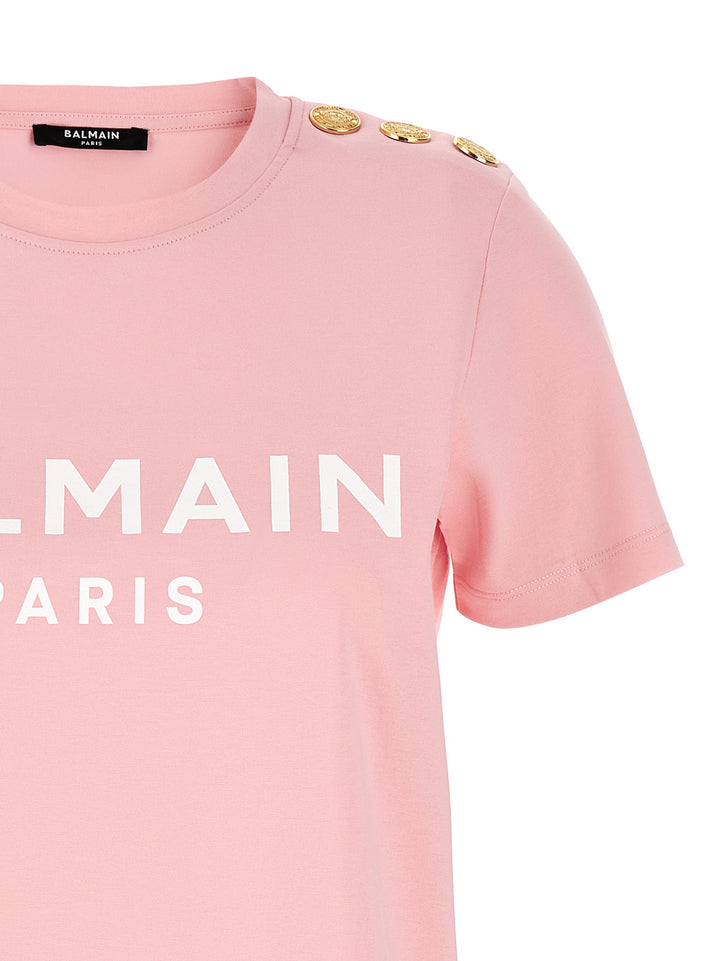 Balmain Gold Button T shirt - Rosa | 7456cf38a55e2bb67575341d3ac4bc87ddfb3ba7