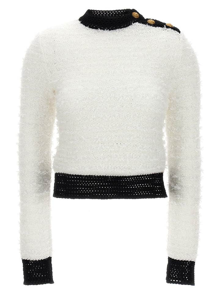 Button Tweed Sweater Maglioni Bianco/Nero