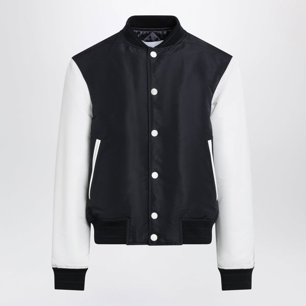 Chaqueta universitaria de satén azul/blanco
