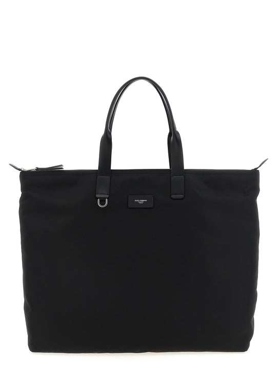 Big Logo Patch Shopping Bag Tote Nero