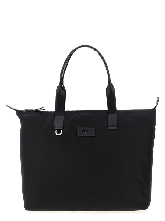 Media Logo Patch Shopping Bag Tote Nero