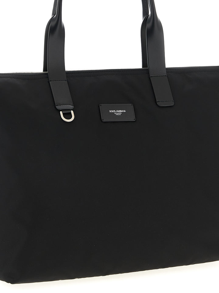 Dolce & Gabbana Media Logo Patch Shopping Bag Tote - Nero | 9790e7ae08dd9c7e9f4467f68787461cc64ee445
