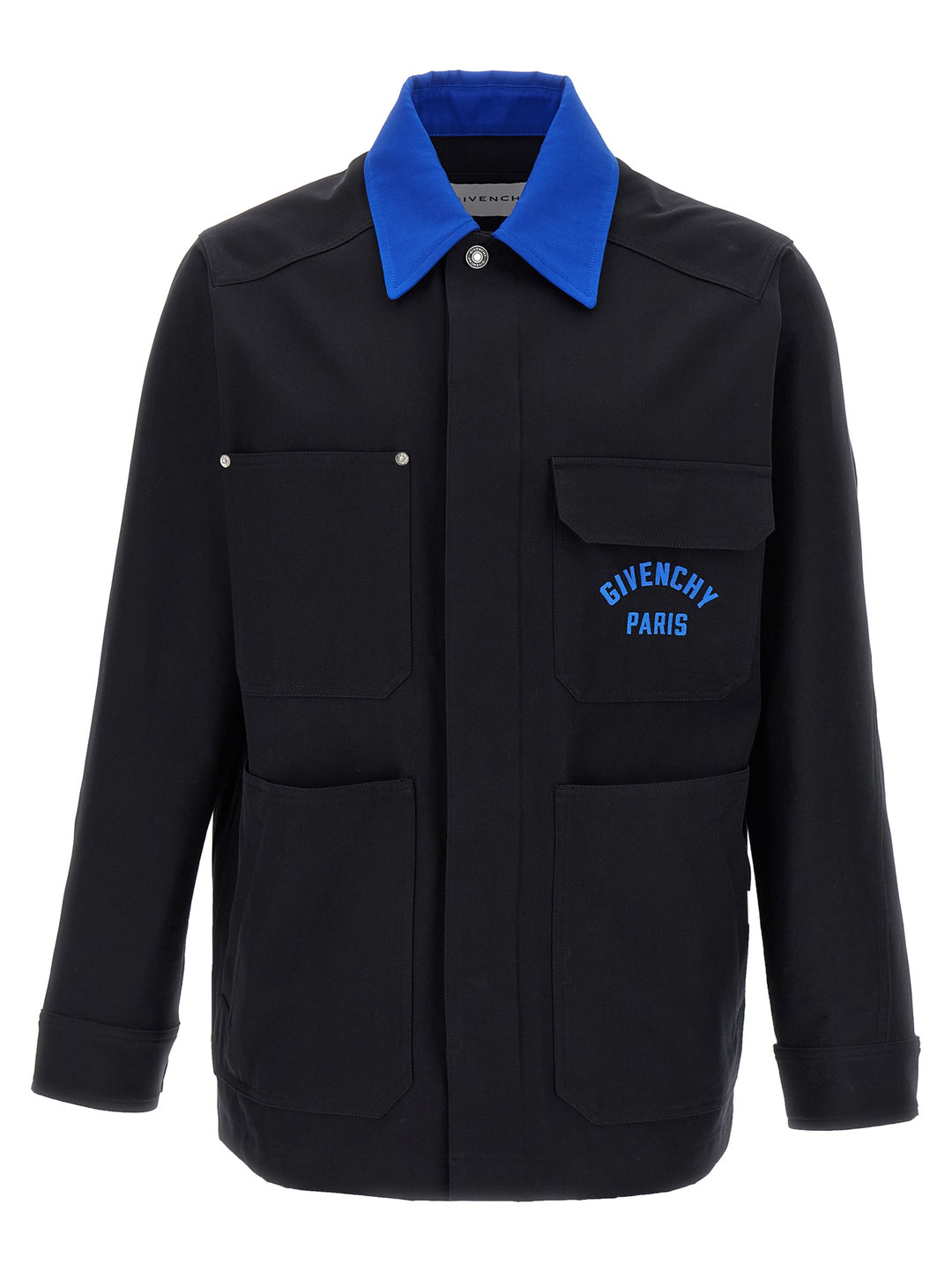Givenchy Logo Embroidery Overshirt Puffer Jackets - Blu | 3583d649820cb1f0468b793d46ce4e1ab7460a17