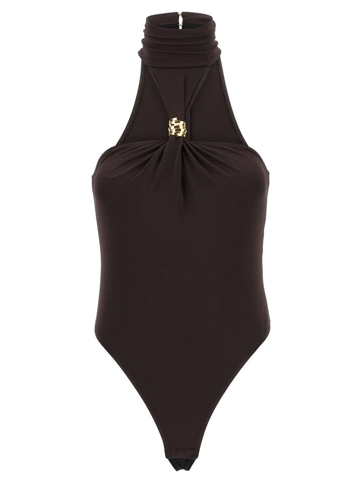 Elisabetta Franchi Jewel Detail Bodysuit Top - Marrone | 5d0f65ea99c1a4525c12f68fe33add55917772a7