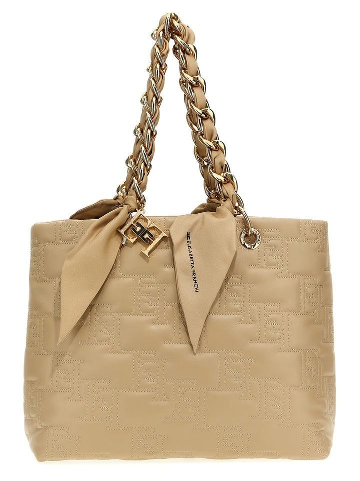 Logo Quilted Big Shopping Bag Tote Beige