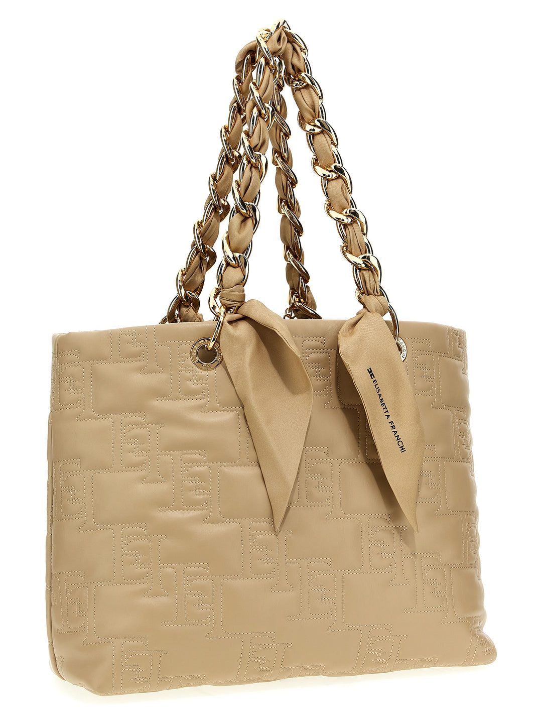 Logo Quilted Big Shopping Bag Tote Beige