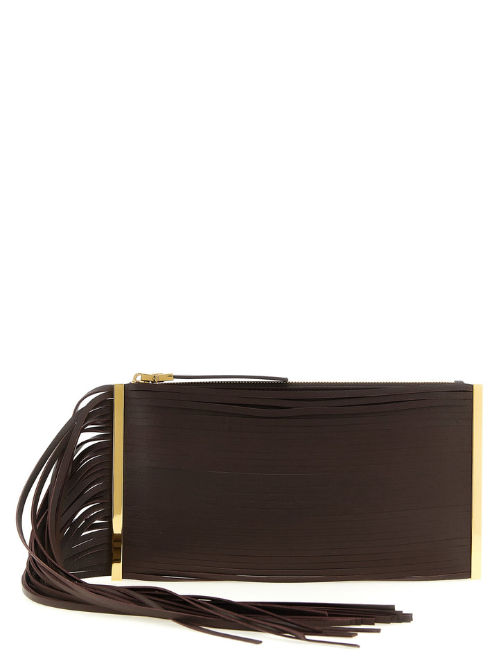 Elisabetta Franchi Fringed Clutch - Marrone | 10635895b36f32667e955c39c2c1baedcf872c65