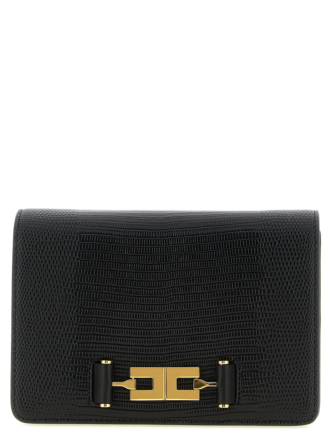Elisabetta Franchi Lizard Print Crossbody Bag Clutch - Nero | f9b01719caacd675ab39b38d89262d581698966a