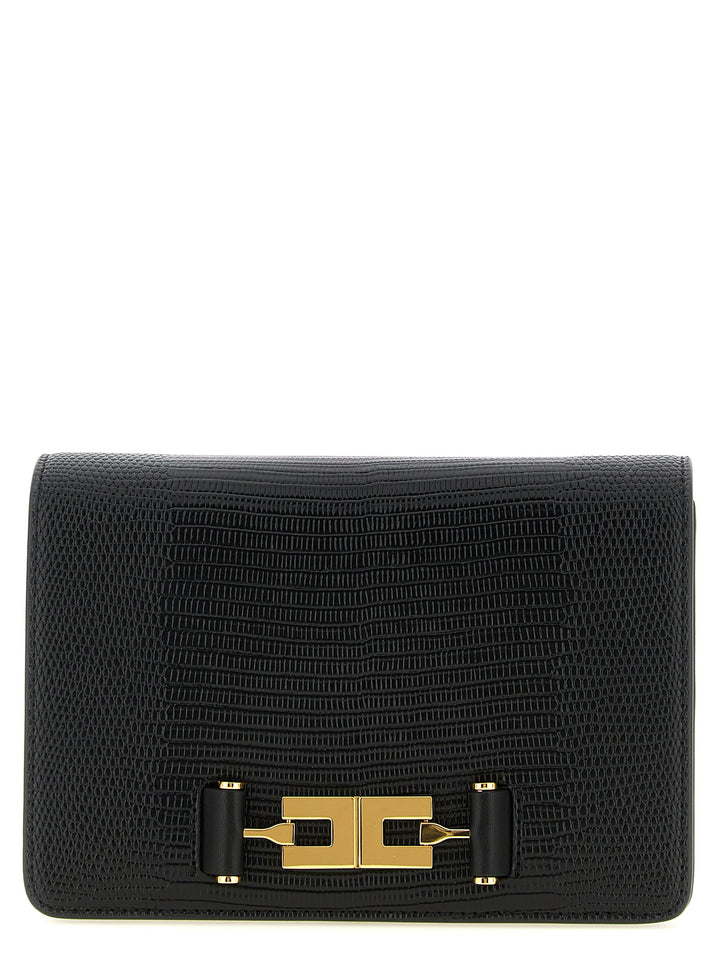 Elisabetta Franchi Lizard Print Crossbody Bag Clutch - Nero | f9b01719caacd675ab39b38d89262d581698966a