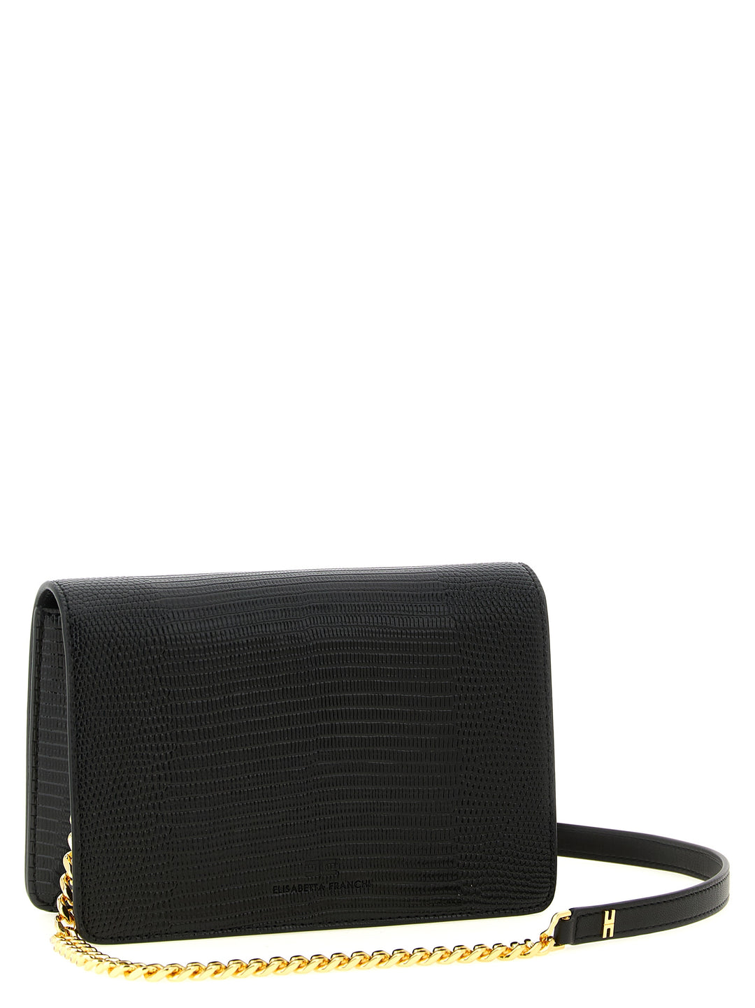 Elisabetta Franchi Lizard Print Crossbody Bag Clutch - Nero | ea685698b98230caea3e151282f4e883cc37c466