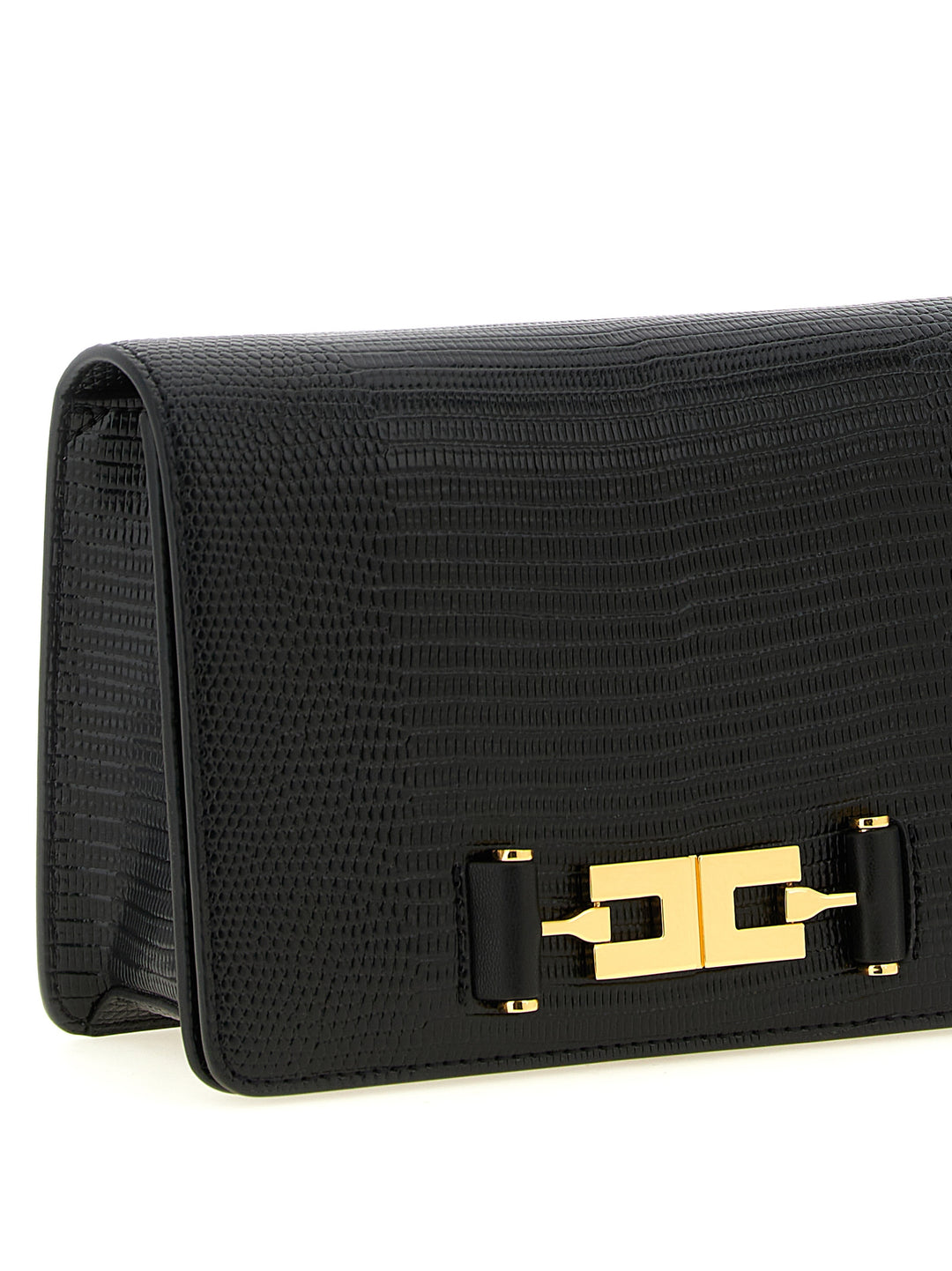 Elisabetta Franchi Lizard Print Crossbody Bag Clutch - Nero | dcfe6662d8852587dc4df9d64502f127a5595afc