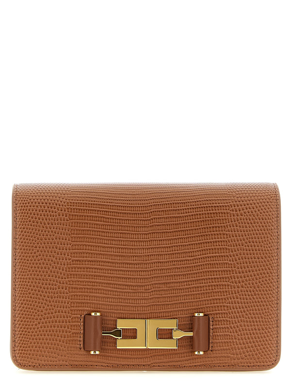 Lizard Print Crossbody Bag Clutch Marrone