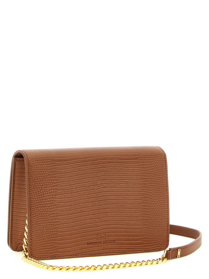Elisabetta Franchi Lizard Print Crossbody Bag Clutch - Marrone | f592d870ff14f1b253d298b390c8010245a23a2d