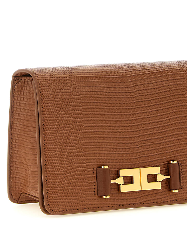 Elisabetta Franchi Lizard Print Crossbody Bag Clutch - Marrone | f0e5e1d8ab7f75e6069315c1ff06b374e8984ecd