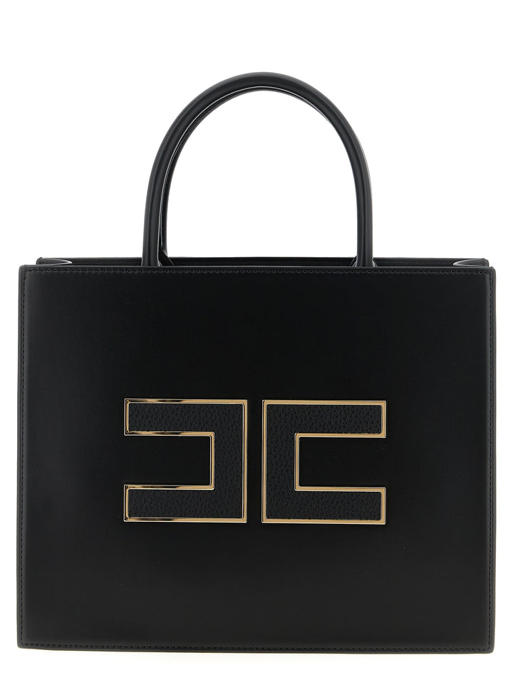 Elisabetta Franchi Large Logo Shopping Bag Tote - Nero | 3b225f3d43f85a6677fa0c0081bced47af2dbbc3