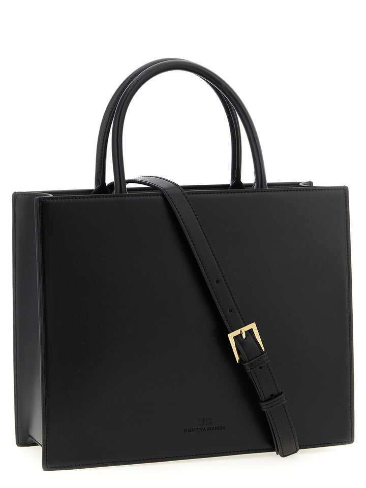 Elisabetta Franchi Large Logo Shopping Bag Tote - Nero | 3546545f641f4d1d5767913bc1bbc071c27beccb