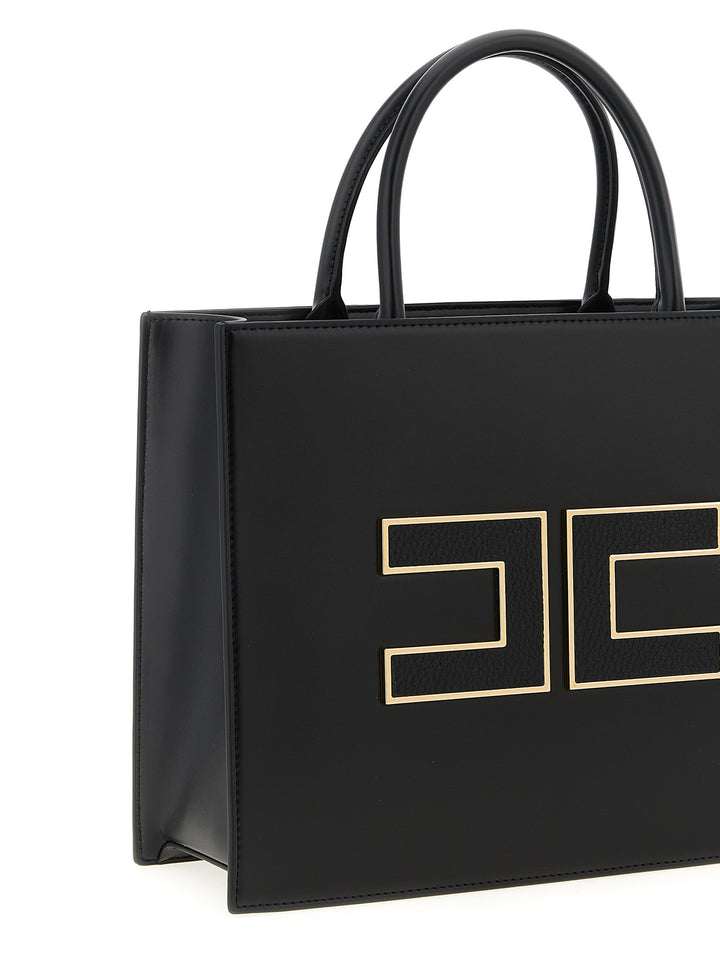 Elisabetta Franchi Large Logo Shopping Bag Tote - Nero | 22286885562886ef1abb6d2e7ba9306494182d82