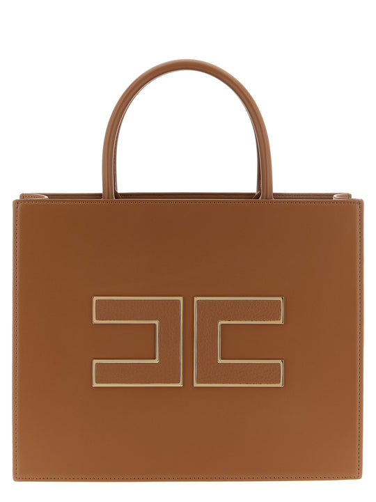Large Logo Shopping Bag Tote Marrone