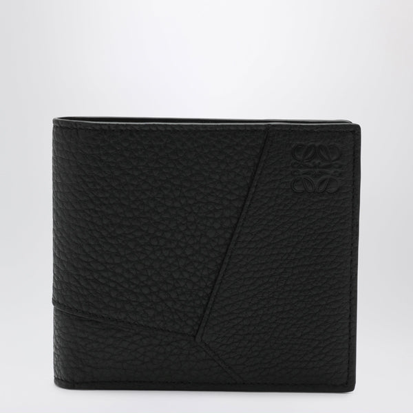Billetera plegable Puzzle de piel granulada negra