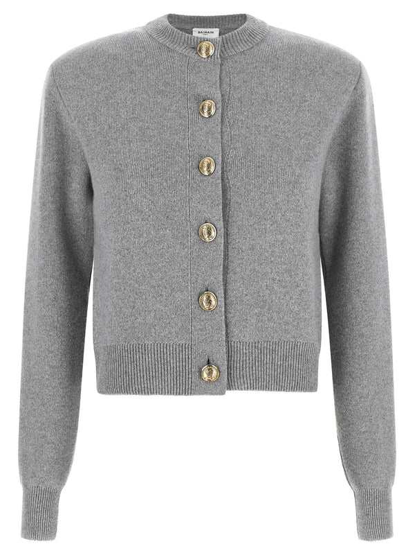 Sculpture Button Crew Neck Cardigan Maglioni Grigio