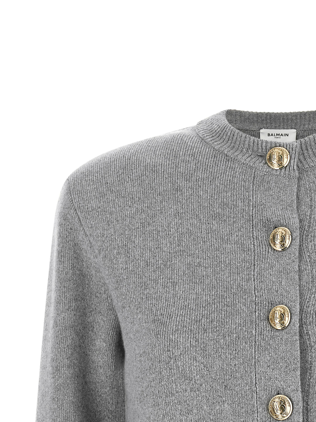 Balmain Sculpture Button Crew Neck Cardigan Maglioni - Grigio | aa49c41c27341052987c96852774ed57355dfb9a