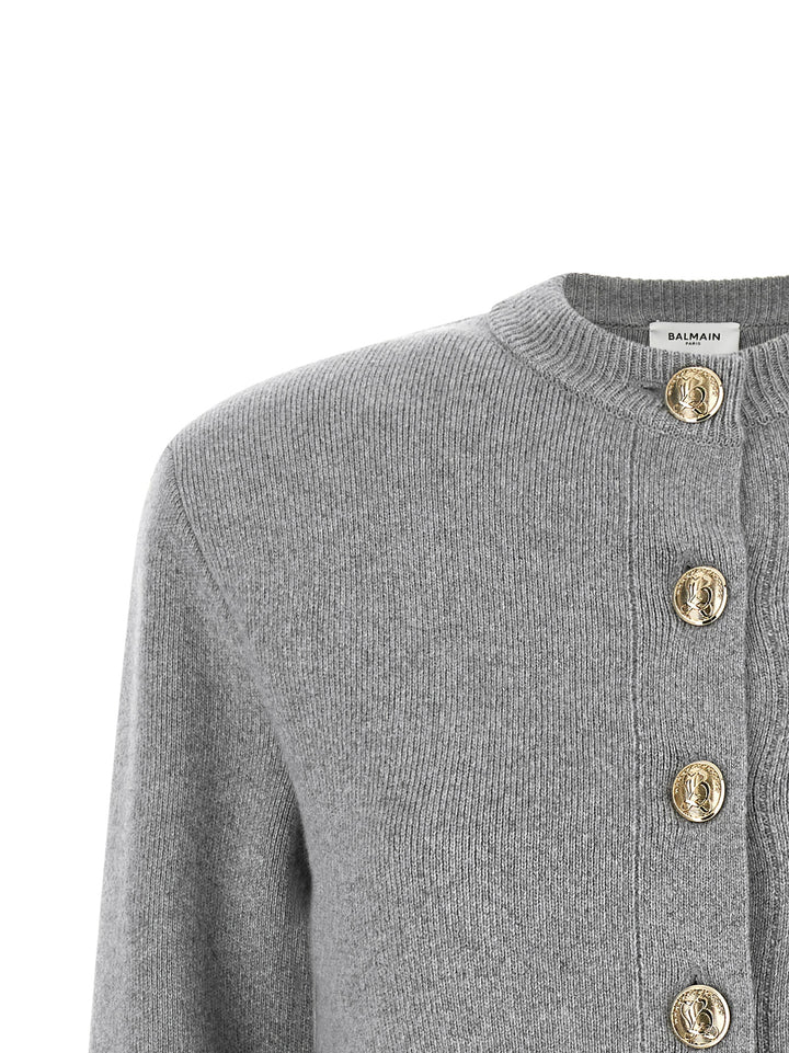 Balmain Sculpture Button Crew Neck Cardigan Maglioni - Grigio | aa49c41c27341052987c96852774ed57355dfb9a