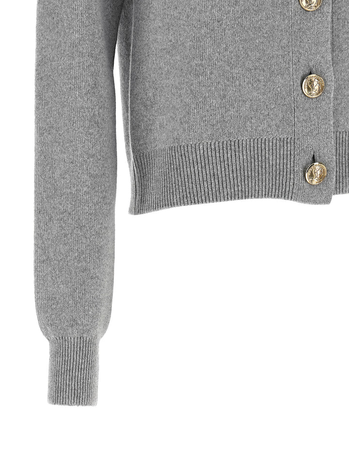 Balmain Sculpture Button Crew Neck Cardigan Maglioni - Grigio | dbaed69a511b0b492251928576507bce332c9cf2