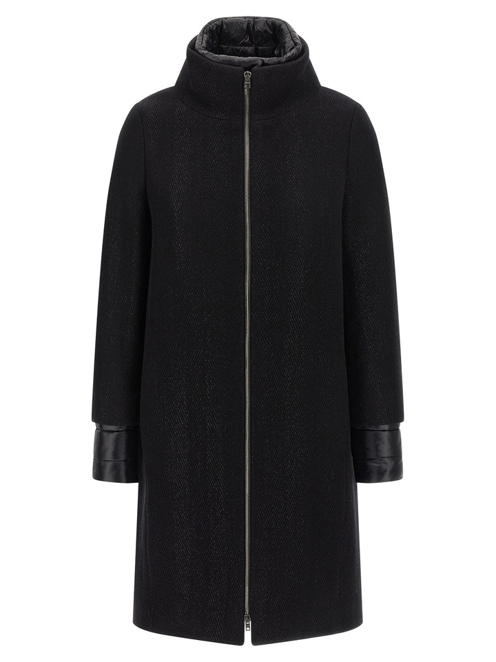 Herno Lamé Thread And Wool Coat Trench e Impermeabili - Nero | 02a0fbef62a74ca4550bb7463a1707c72f14e1f1