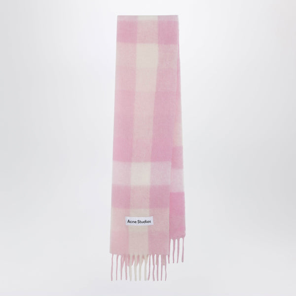 Checked Mohair Scarf Candy Pink/White/Pale Pink