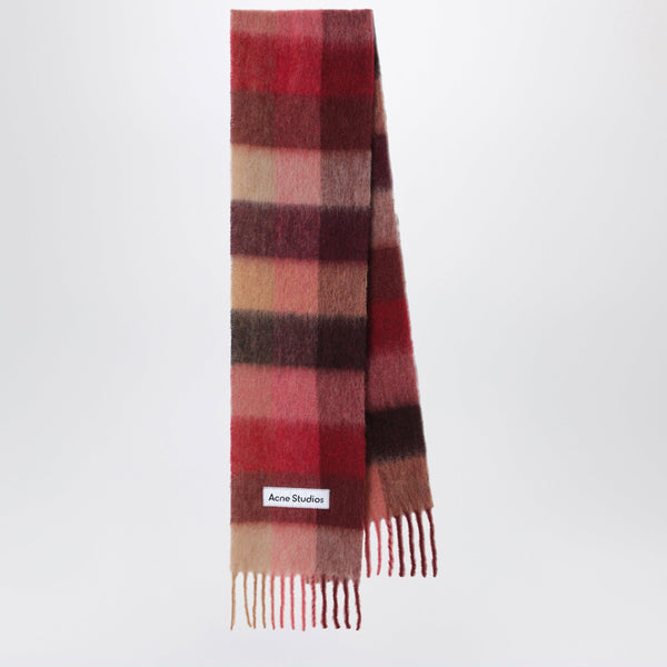 Checked Mohair Scarf Red/Pink/Beige