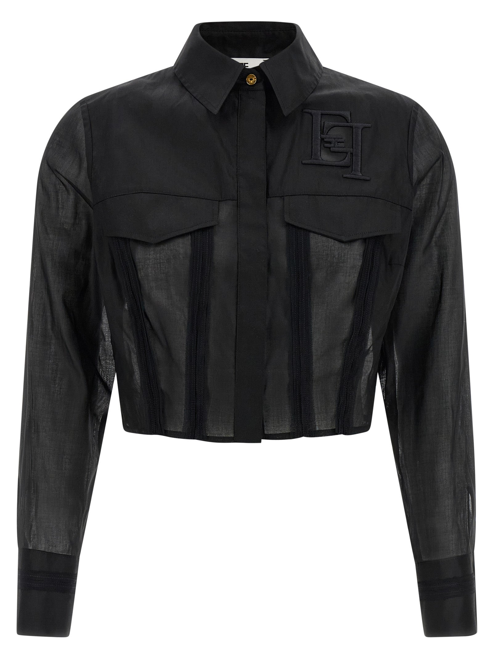 Elisabetta Franchi Logo Embroidery Maxi Crop Shirt Camicie - Nero | 4b254941eb5c2711768c050806aaca285e205701