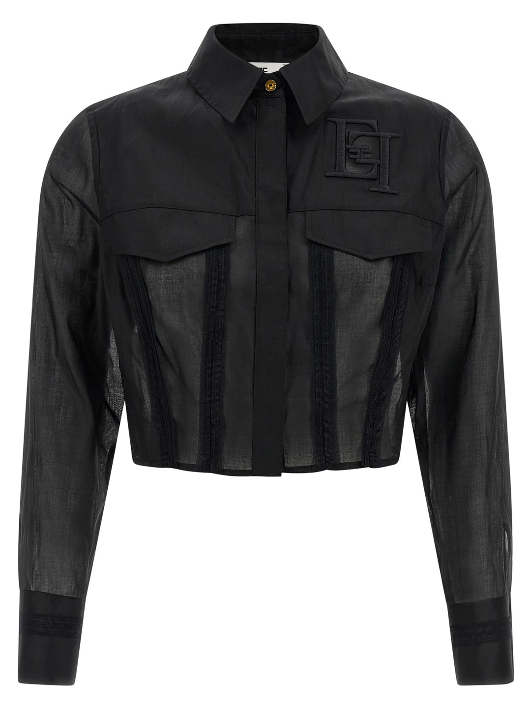 Elisabetta Franchi Logo Embroidery Maxi Crop Shirt Camicie - Nero | 4b254941eb5c2711768c050806aaca285e205701