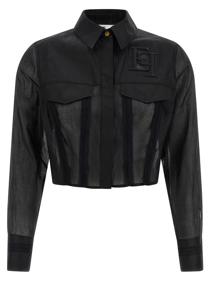 Elisabetta Franchi Logo Embroidery Maxi Crop Shirt Camicie - Nero | 4b254941eb5c2711768c050806aaca285e205701