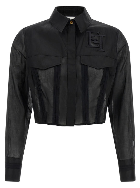 Logo Embroidery Maxi Crop Shirt Camicie Nero