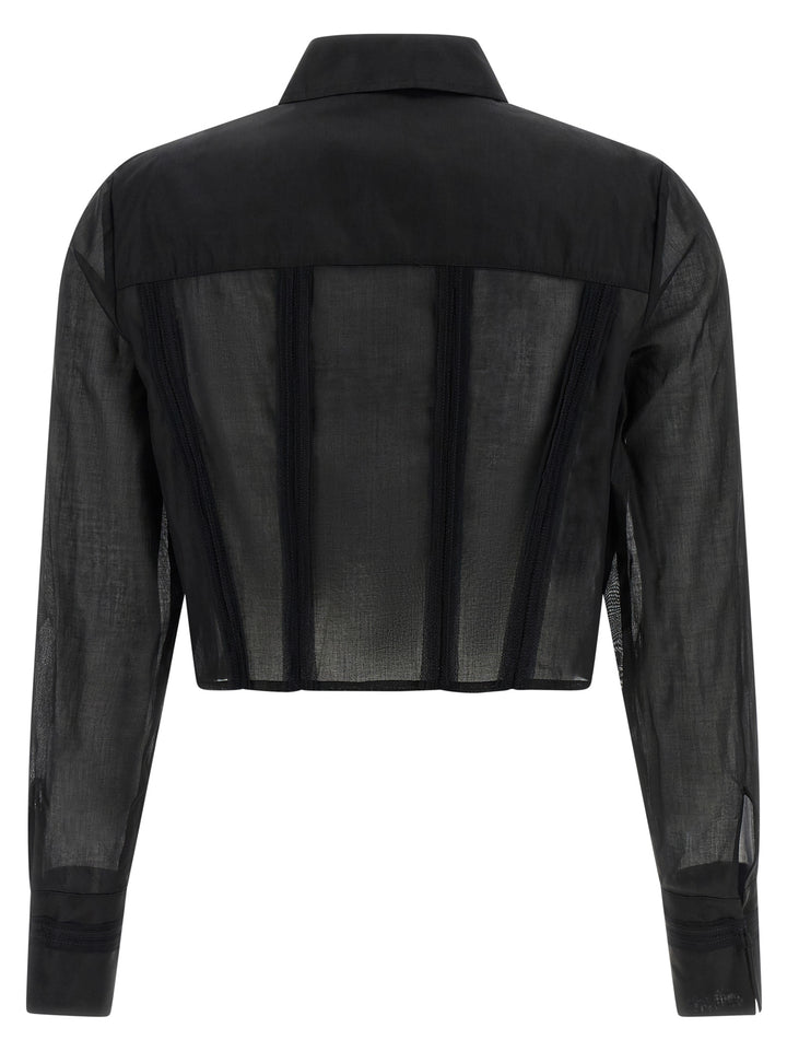 Elisabetta Franchi Logo Embroidery Maxi Crop Shirt Camicie - Nero | 6a70c3d665fc7c408ca8523f7658a4e8bdc8ee6c