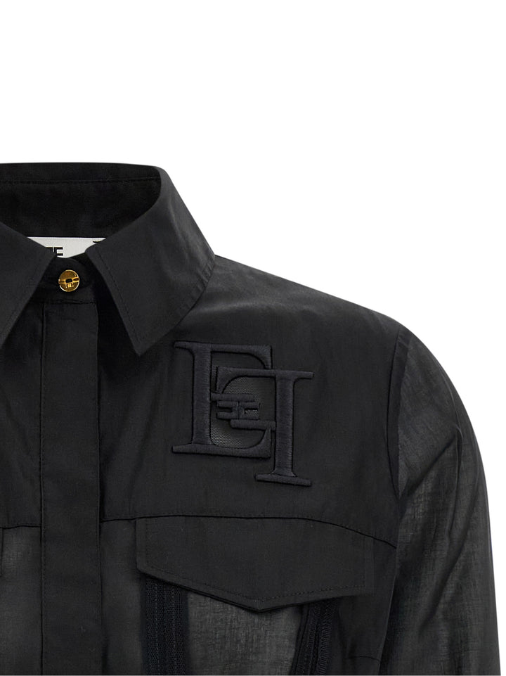 Elisabetta Franchi Logo Embroidery Maxi Crop Shirt Camicie - Nero | fecaf7732d92e2c860025ddfbe752e47c080b88c