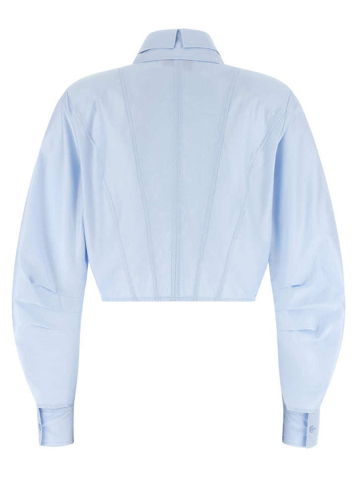 Elisabetta Franchi Cropped Shirt With Charms Camicie - Celeste | 28bc58a268c870f096409cc75e2c38d814377b73