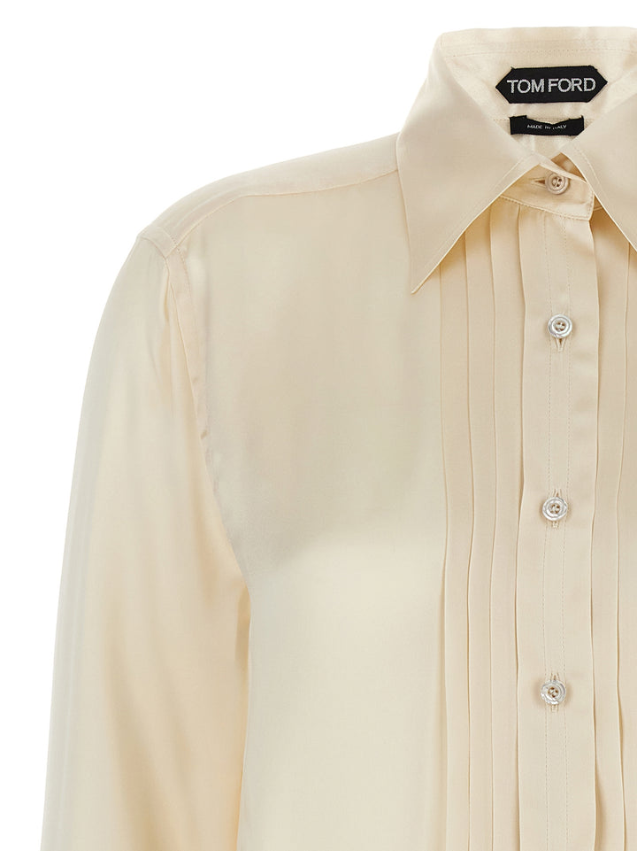 Tom Ford Pleated Plastron Shirt Camicie - Bianco | 04f7f28a5cc586da405db547262e24f47db6ac63