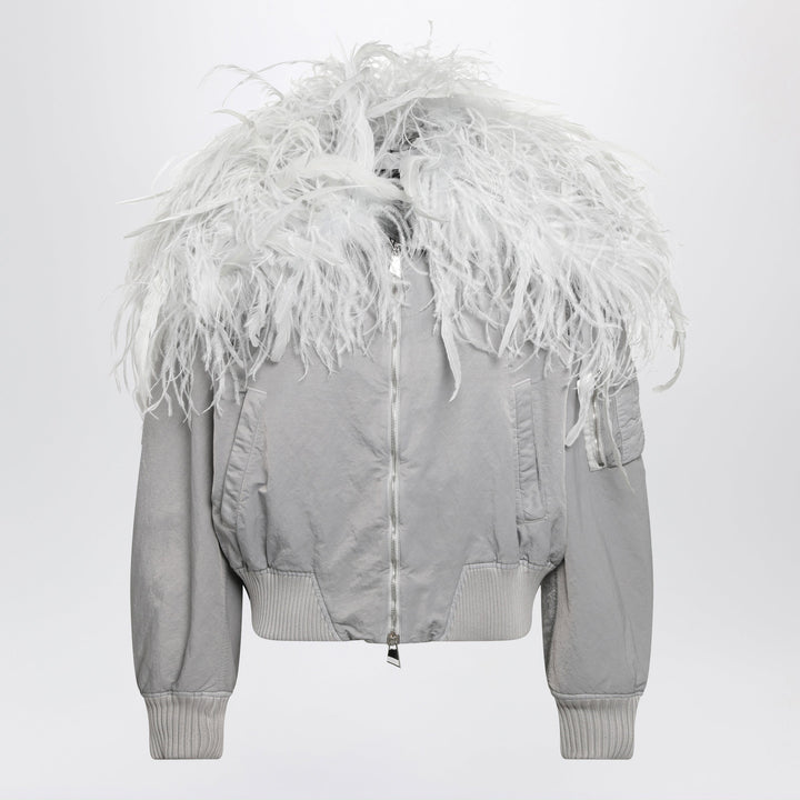The Attico Chaqueta Bomber Color Hielo Con Plumas
