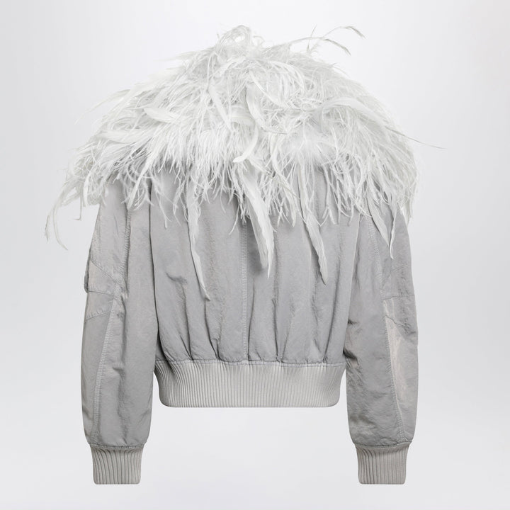 The Attico Chaqueta Bomber Color Hielo Con Plumas